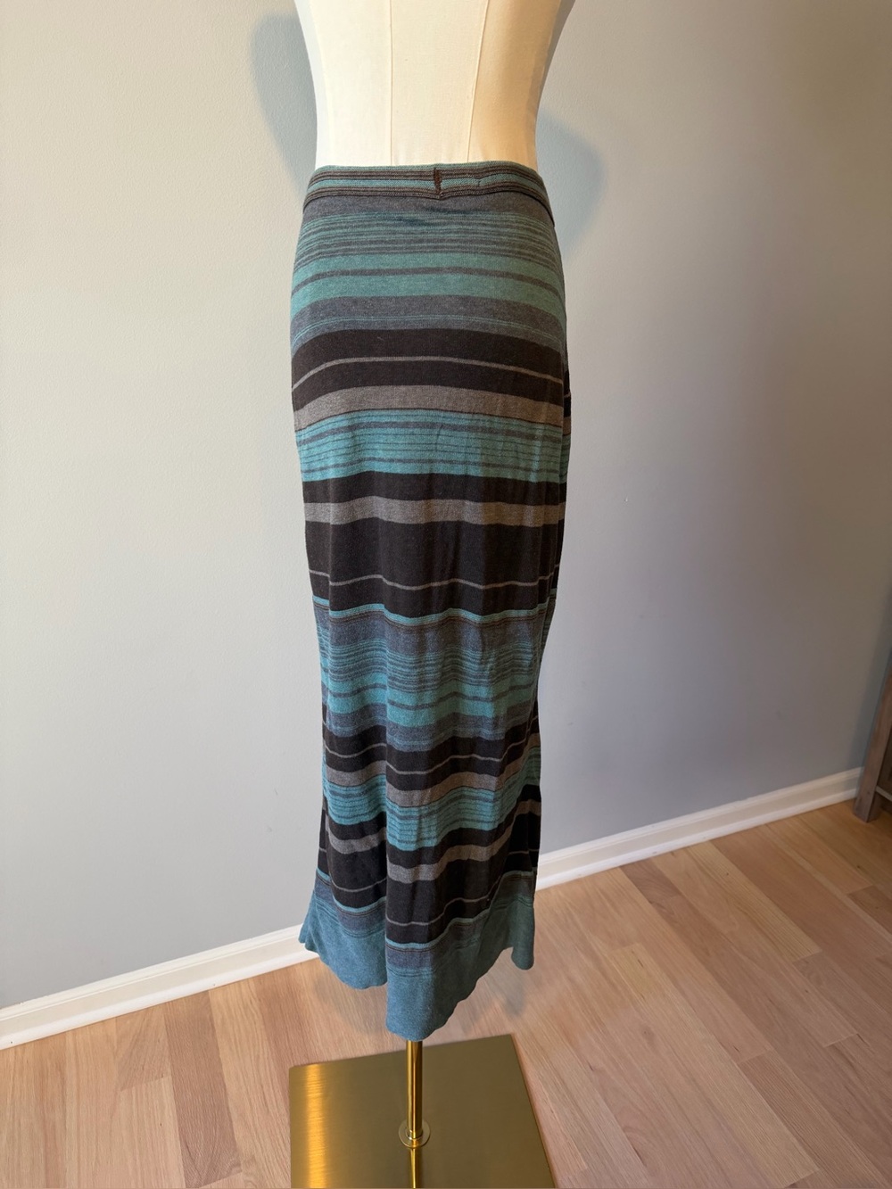 Peruvian Connection Striped Teal and Brown Maxi Skirt